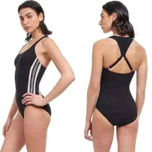 NUEVO CON ETIQUETAS GOTTEX UPF50+ Traje de baño de una pieza deportivo libre de tela Carvico cuello redondo talla 12 - Imagen 1 de 19