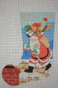 Needlepoint Handpainted Danji Christmas Santa on Roof Stocking 17" - Picture 1 of 1
