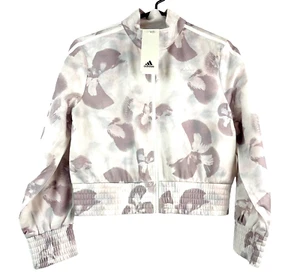 New ADIDAS 3-Stripe Zip Loose Track Jacket Girl Youth Ivory Mauve Floral $59 NWT - Picture 1 of 12