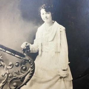 Antique RPPC Postcard Pretty Young Lady Woman Wolk's Studio Cotton Dress Photo - Picture 1 of 10