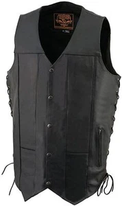 CHALECO HOMBRE MOTO TALLAS ALTAS CLÁSICO CUERO VACUNO NEGRO 10 BOLSILLOS - SAKV - Imagen 1 de 6