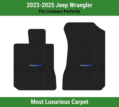 Lloyd Luxe Front Carpet Mats for '23-25 Jeep Wrangler w/Blue on Black Jeep 4xe - Image 1 of 4