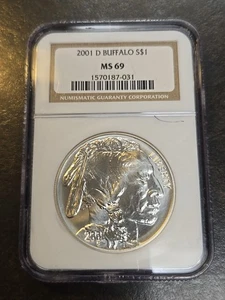 2001 D UNCIRCULATED SILVER BUFFALO COMMEMORATIVE DOLLAR NGC MS69 - Picture 1 of 4