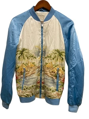 Zara Man Jacket Size 29 Ivory Bomer Full Zip Satin  STAINED - Image 1 of 4