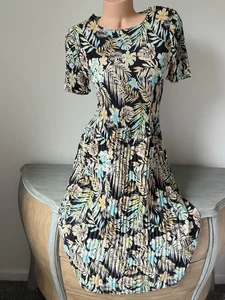 Vestido Kindred Anthropologie Plisado MIDI Palma Costera Estampado Tropical Talla M - Imagen 1 de 7