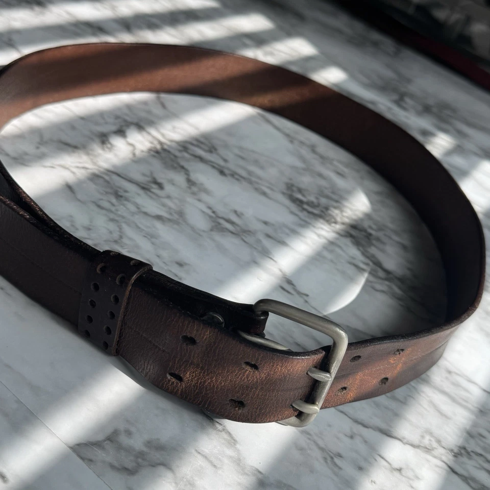 Винтажный American Eagle искусственно состаренная кожа ремень двойной отверстие коричневый размер 36 латунная пряжка - Изображение 1 из 4