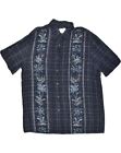  VINTAGE kurzärmeliges Herrenhemd Large marineblau Rayon AO37