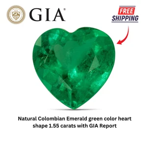 Natural Colombian Emerald green color heart shape 1.55 carats with GIA Report - Picture 1 of 6