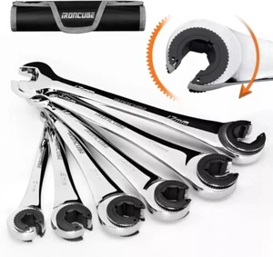 ironcube Brake Line Wrench Set: Metric 10-17mm - Ratcheting Open-end for Nuts... - Picture 1 of 8