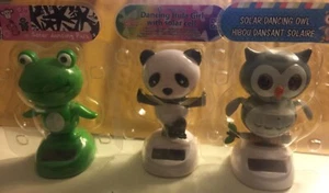 Set 3 Kong Fu Panda, Baby Owl, Greed Frog Solar Bobble Head Toys - Picture 1 of 2