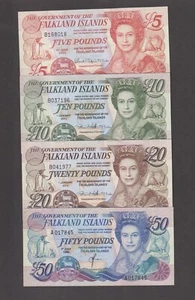 UNC Falkland Islands £5 £10 £20Banknote Set 2005-2011 Queen Elizabeth QE2 - Picture 1 of 5