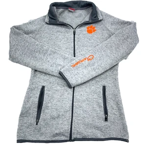 Clemson Tigers Jacket Women Medium Gray Full Zip Sweater Heather Pockets Collar - Picture 1 of 9