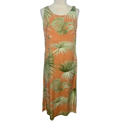 Hilo Hattie Hawaiian Dress Size Medium Orange Green Sleeveless Tropical Leaf - Image 1 of 4