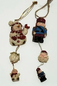 Vintage Resin 3-Piece Snowman Soldier Santa Christmas Tree Ornaments Kite Tail - Picture 1 of 10