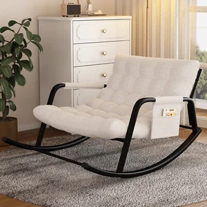 Large Grand Oversize Rocking Recliner Chair for Patio and Home Lounge Spaces - Picture 1 of 21