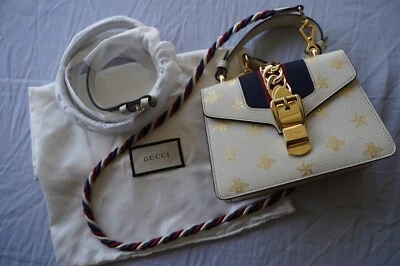Mini bolso de cuero Gucci Sylvie Bee and Star 470270 blanco místico asa superior Foto 1 de 4