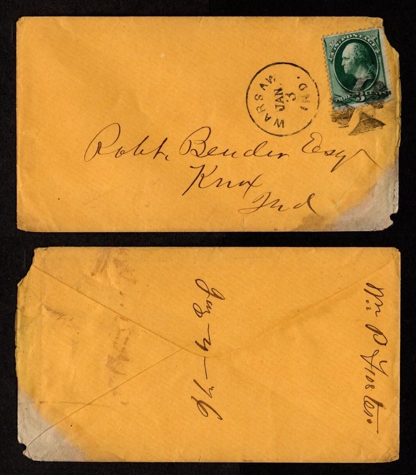ca. 1876 Cover – Warsaw, Indiana – Fancy Duplex Cancel - Image 1 of 1