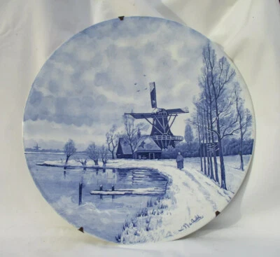 Large naar du Chattel Delft #134 Dutch Windmill Scene Large 14" Display Plate - Image 1 of 4