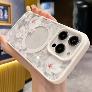 Magnetic Magsafe Flower Clear Hard Case For iPhone 16 15 Pro Max 14 13 12 Cover - Picture 1 of 11