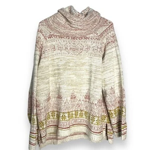 Anthropologie Pilcro Pullover XL Abstrakt Wasserfallausschnitt Fair Isle Beige Wolle - Bild 1 von 8
