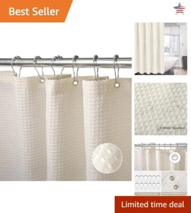 Waffle Weave Fabric Shower Curtain - 230 GSM Heavy Duty, Weighted Hem - Cream - Picture 1 of 11
