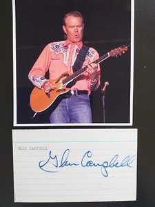 GLEN CAMPBELL Genuine signed Card  with plus Colour  Photo RHINESTONE COWBOY 