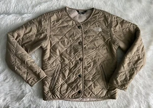 North Face Quilted Jacket Girls Medium 10-12 Brown Faux Fur Snap Pockets - Picture 1 of 12