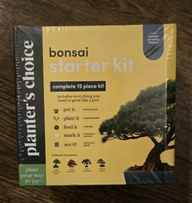 Bonsai Starter Growing Kit 15 Pieces Planter’s Choice 4 Tree Species Gift *NEW* - Image 1 of 4