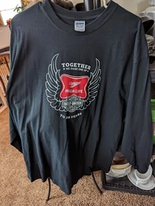 HARLEY DAVIDSON Miller High Life Beer Black Long Sleeve T-Shirt Men’s Chest 42” - Picture 1 of 6