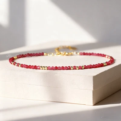 Pulsera de piedras preciosas de rubí natural de 2 mm de cristal rojo chakra curativo joyería minimalista Foto 1 de 4