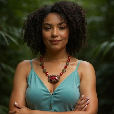 Collar de filigrana de vidrio rojo vintage - renacimiento art déco, floral de latón ornamentado Foto 1 de 4