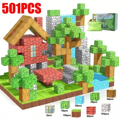 MARKENLOS 501PCS Magnetische Minecraft Bausteine Spielszene Block-Set Kinder Spielzeug 1:1