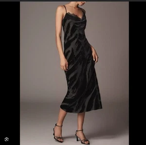 ANTHROPOLOGIE Vestido sin Mangas Terciopelo Burnout Midi Fiesta Noche Negro XXS - Imagen 1 de 11