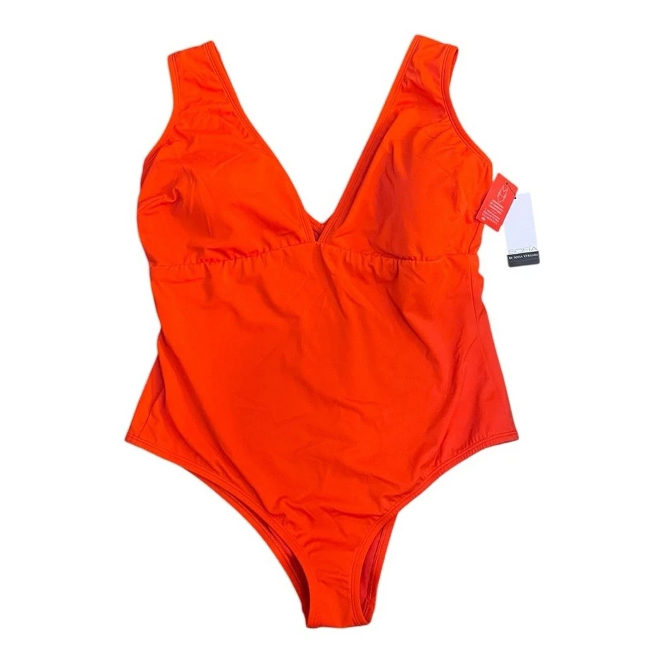Nuevo con etiquetas Traje de baño Sofia by Sofia Vergara naranja brillante descarado de una pieza para mujer talla 1X” Foto 1 de 4