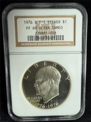 1976 S Eisenhower IKE T-1 SILVER $1 Dollar PF69 ULTRA CAMEO UCAM NGC SKU 3770 - Image 1 of 2