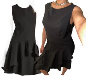 Banana Republic NEW Womens Sz 14 Black Zip Lightweight Wool Tiered Ruffle Dress - Picture 1 of 5