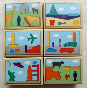 SET DI GIOCATTOLI MINATURI IN LEGNO STILE RETRÒ IN SCATOLA FIAMMIFERI - SET DI 6 - NUOVI - Foto 1 di 7