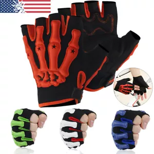 Biker Skeleton Bone Gloves Racing Cycling Motorcycle Mechanics Goth Half Finger - Picture 1 of 12