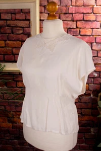 Vintage Original 80er Top Blanco Encaje Boho Entallado Blusa 20er Estilo M - Imagen 1 de 7