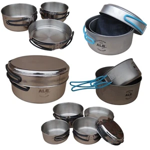 Camping Geschirr Edelstahl Titan 3 oder 5 teilig Topf Pfanne Outdoor Koch Set - Bild 1 von 53