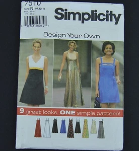 Simplicity 7510 Empire Waist Sleeveless Dress Sewing Pattern Uncut Size 10 12 14 - Picture 1 of 5