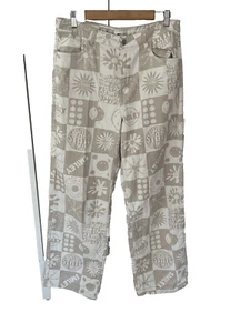 H&M x Smiley Patterned Twill Pants Size 10 Wide Leg Loose Fit Denim High Rise - Picture 1 of 11