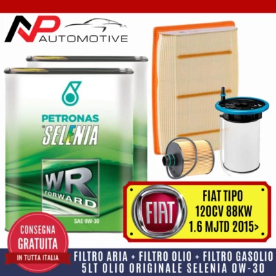 KIT TAGLIANDO FIAT TIPO 1.6 MULTIJET 120CV 2015> + 5 LITRI OLIO SELENIA WR 0W-30 - Immagine 1 di 2