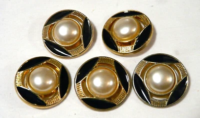 Set of 5 30 mm black gold faux pearl shank replacement buttons round dome - Image 1 of 4