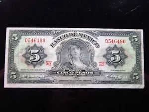 Mexico 5 Pesos 1963 a8h6490 Gypsy Girl La Gitana Banco de Mexico Banknote Money - Picture 1 of 2