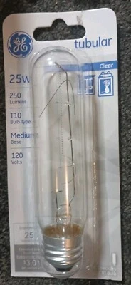 8-GE 25 Watt Tubular 25T10 Picture Appliance aquarium cabinet light bulb clear - Image 1 of 3