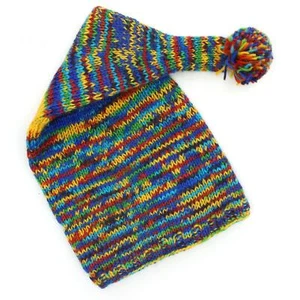 Hand Knitted Wool Beanie Hat Tail Sleeping Rainbow Papa Noel Elf Warm Winter - Picture 1 of 4