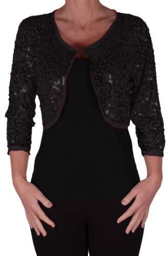 Womens Sequin Chiffon Long Sleeve Tops Bolero Shrugs Crochet Cardigan Tops - Image 1 of 1