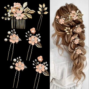 6 Pieces Bridal Wedding Hair Pins Flower Hair Pins Gold Leaf Clips Women - Picture 1 of 6