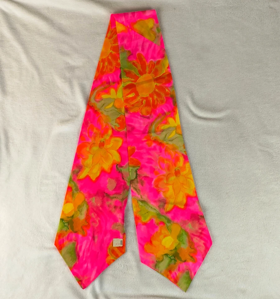 Bufanda vintage años 60 70 mod crepé de chino acetato cuello oblongo corbata Japón Foto 1 de 4